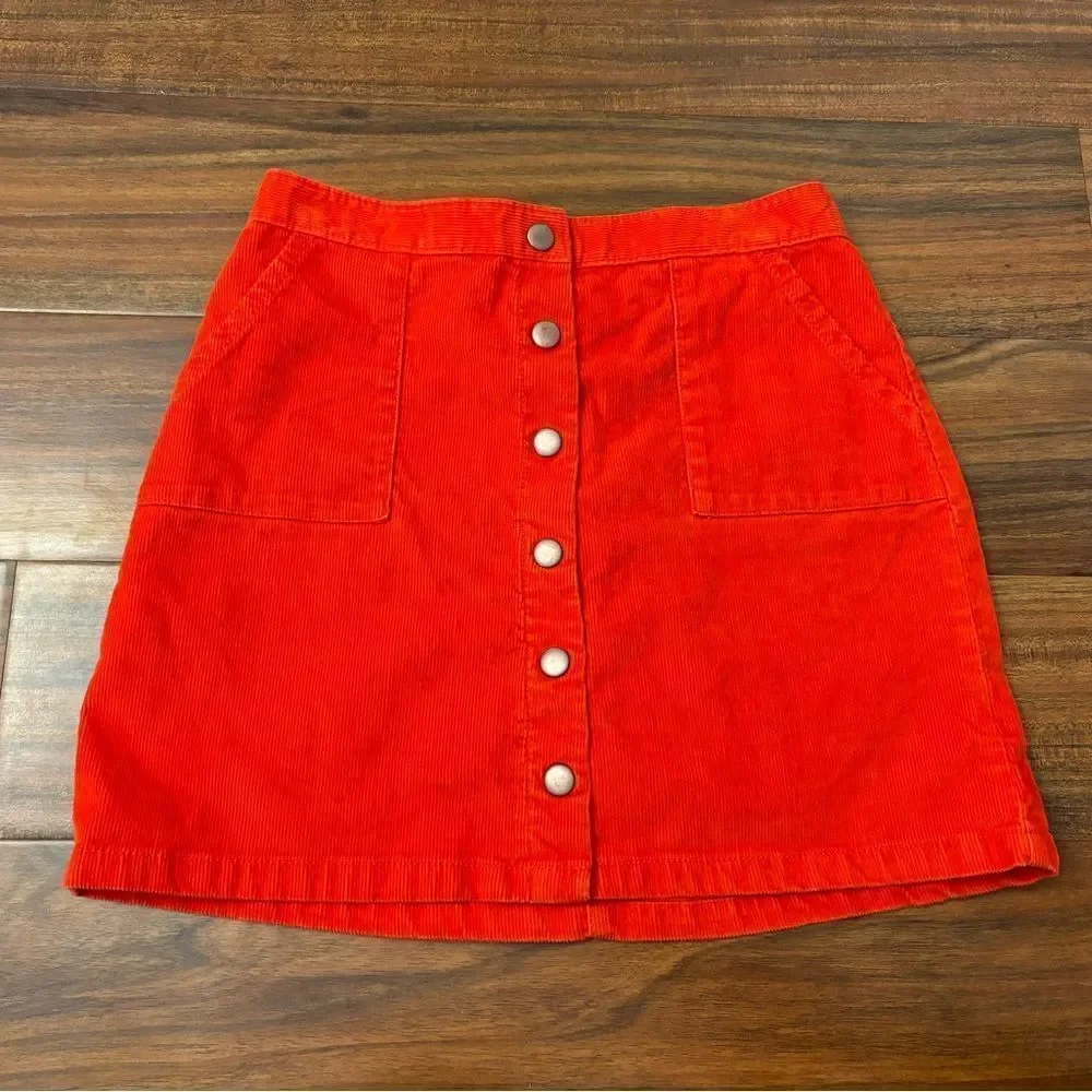Mini Boden red orange corduroy ribbed mini skirt